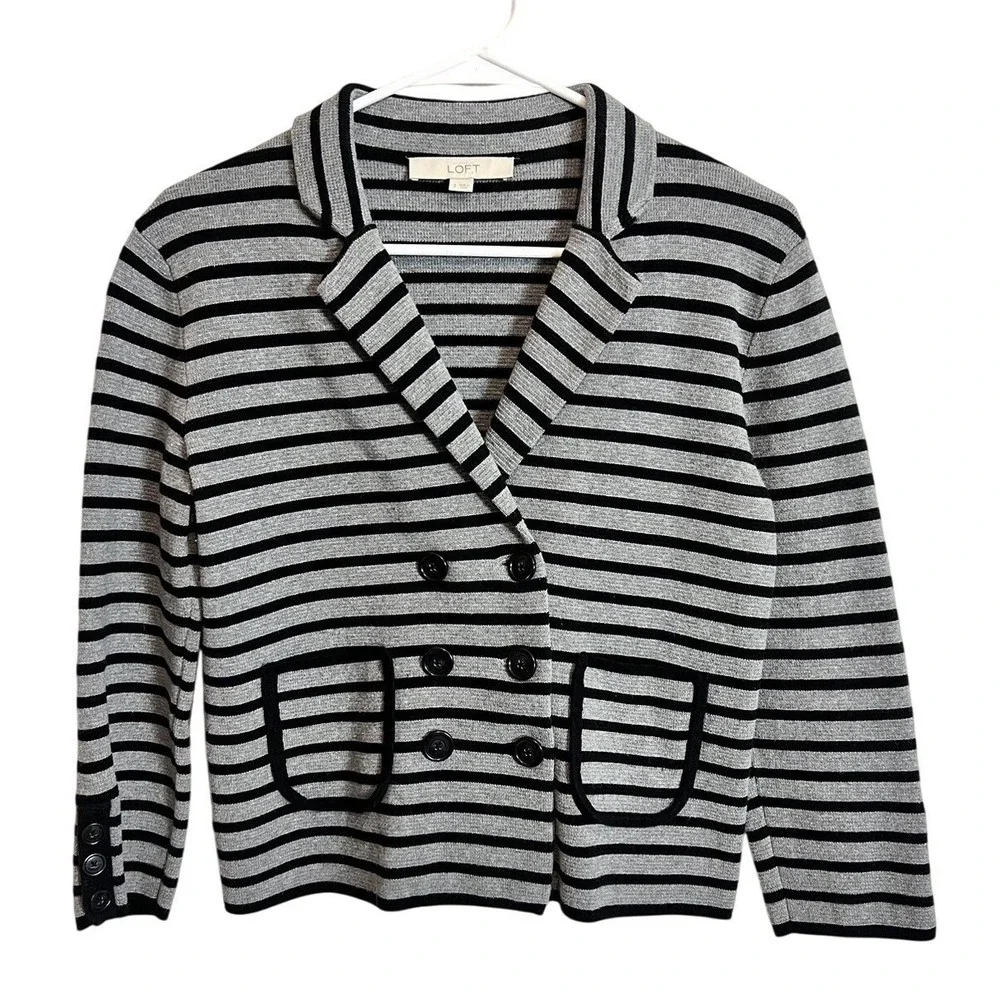Loft Striped Knit Double Breasted Blazer - Size Small Secretary Officewear - Picture 1 of 6
